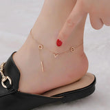 LOVE Letter Anklet 18KGP Rose Stainless Steel Charm Jewelry