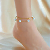 316L Stainless Steel Double Layer Pearl Anklets For Women Girl Leg Chain