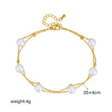 316L Stainless Steel Double Layer Pearl Anklets For Women Girl Leg Chain