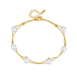 316L Stainless Steel Double Layer Pearl Anklets For Women Girl Leg Chain