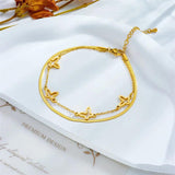 2-Layer Butterfly Charm Anklet 316L Stainless Steel Waterproof Jewelry