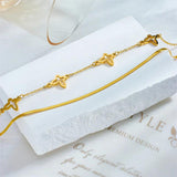 2-Layer Butterfly Charm Anklet 316L Stainless Steel Waterproof Jewelry