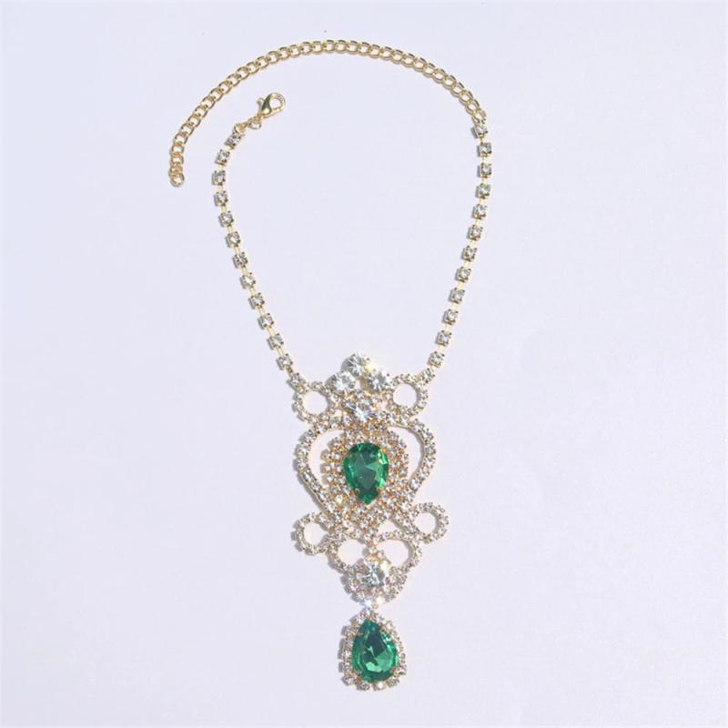 Green Water Drop Pendant Anklet Rhinestone Ankle Chain