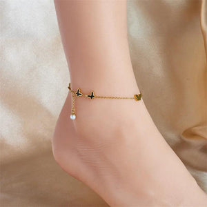 316L Stainless Steel Butterfly Pearl Charm Anklets For Women Girl Leg Chain