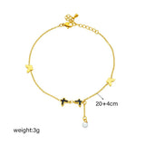 316L Stainless Steel Butterfly Pearl Charm Anklets For Women Girl Leg Chain