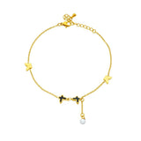 316L Stainless Steel Butterfly Pearl Charm Anklets For Women Girl Leg Chain