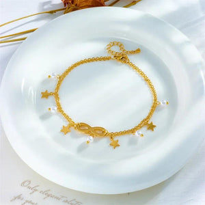 316L SS Star Pearl #8 Charm Anklet Multilayer Chains Anti-Rust Gift