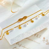 316L SS Star Pearl #8 Charm Anklet Multilayer Chains Anti-Rust Gift