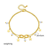316L SS Star Pearl #8 Charm Anklet Multilayer Chains Anti-Rust Gift