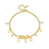 316L SS Star Pearl #8 Charm Anklet Multilayer Chains Anti-Rust Gift