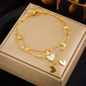 316L Stainless Steel Heart Anklets Multi-layer Chains Non-fading Jewelry Gift