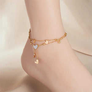 316L Stainless Steel Heart Anklets Multi-layer Chains Non-fading Jewelry Gift