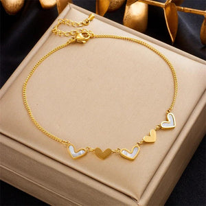 316L Stainless Steel Heart Love Charm Anklets For Women Girl Leg Chain