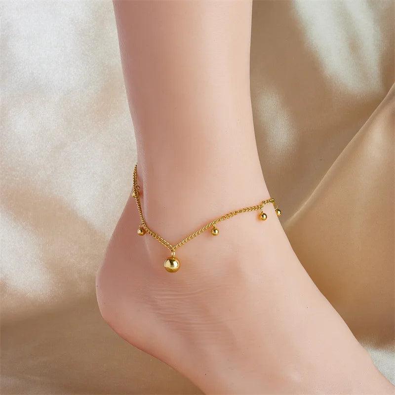 316L Stainless Steel Round Beads Charm Anklets For Women Girl Leg Chain Jewelry