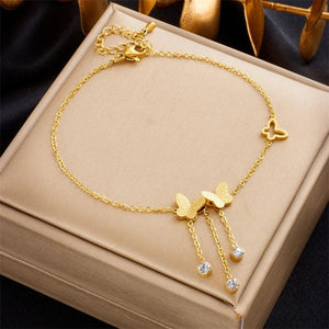 316L Stainless Steel Butterfly Zircon Anklets for Women Girl