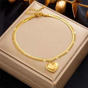 316L Stainless Steel Heart Charm Anklets 2-Layer Leg Chain