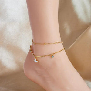 316L Stainless Steel Butterfly Zircon Anklets Double Layer Waterproof Jewelry
