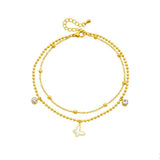 316L Stainless Steel Butterfly Zircon Anklets Double Layer Waterproof Jewelry