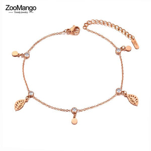 Bohemia Stainless Steel Leaf Charm Anklets For Women