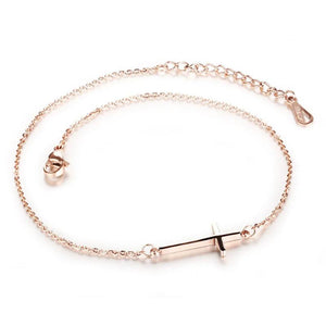 Stainless Steel Rose Cross Women's Anklet