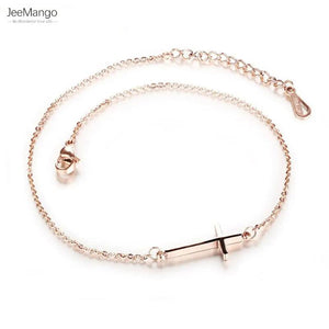 Stainless Steel Rose Cross Women's Anklet