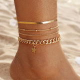 Bohemia Multi-layer Ankle Bracelet Set For Women Star Pendant Chain Leg Jewelry