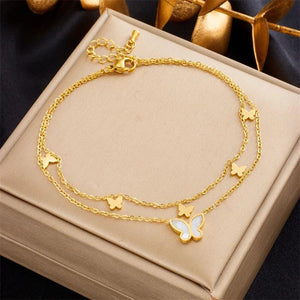 Stainless Steel Butterfly Anklets 2-Layer for Women - Non-fading Jewelry