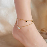 Stainless Steel Butterfly Anklets 2-Layer for Women - Non-fading Jewelry