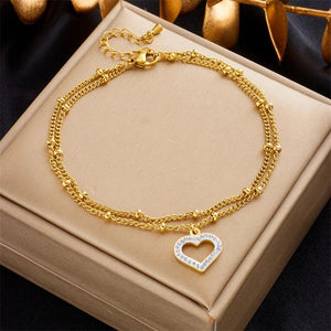 316L Stainless Steel Heart Love Charm Anklets Waterproof Jewelry