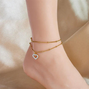316L Stainless Steel Heart Love Charm Anklets Waterproof Jewelry