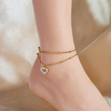 316L Stainless Steel Heart Love Charm Anklets Waterproof Jewelry