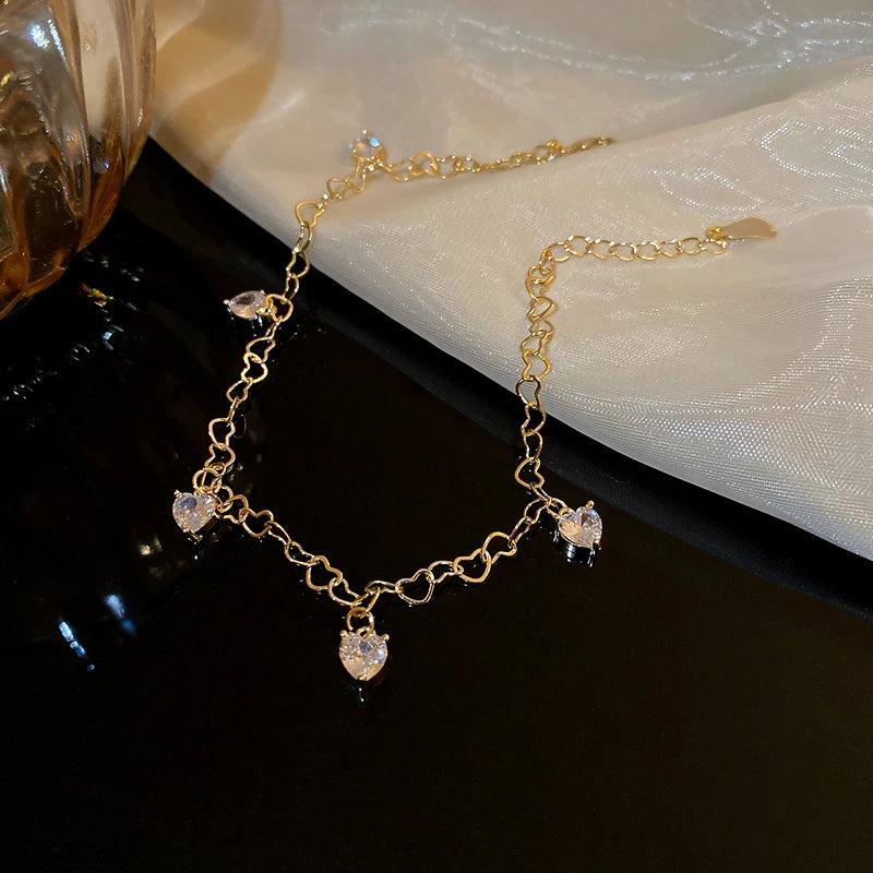 Cubic Zirconia Heart Pendent Anklet Chain for Girls