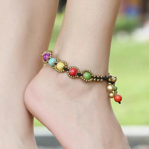 Bohemia Brass Anklet Charms Jingle Bell Beach Ankle Stone Beads Foot Jewelry