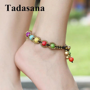 Bohemia Brass Anklet Charms Jingle Bell Beach Ankle Stone Beads Foot Jewelry