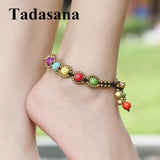 Bohemia Brass Anklet Charms Jingle Bell Beach Ankle Stone Beads Foot Jewelry