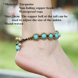 Bohemia Brass Anklet Charms Jingle Bell Beach Ankle Stone Beads Foot Jewelry
