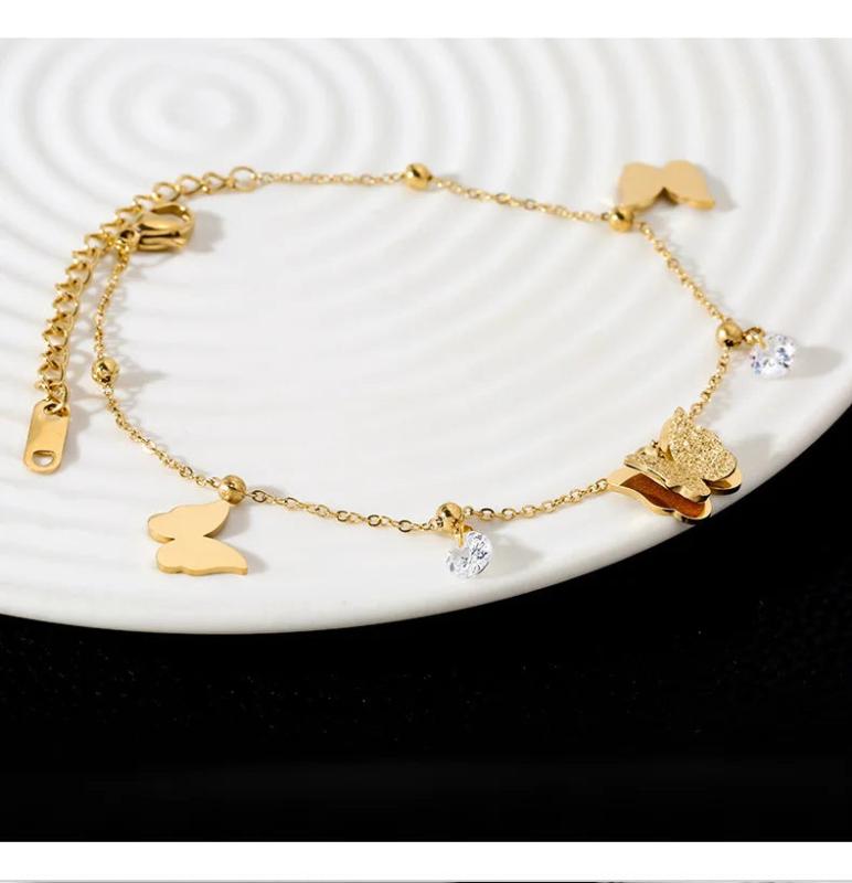 316L Stainless Steel Butterfly Anklet Zircon Bracelet Women Party Jewelry