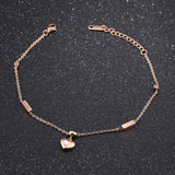 Heart & Cube Charm Anklets Rose Stainless Steel Foot Bracelet