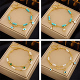 316L Stainless Steel Green Stone Eye Anklet for Women