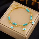 316L Stainless Steel Green Stone Eye Anklet for Women