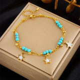 316L Stainless Steel Green Stone Eye Anklet for Women