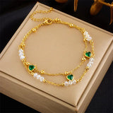 316L Stainless Steel Green Stone Eye Anklet for Women