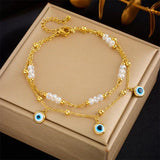 316L Stainless Steel Green Stone Eye Anklet for Women