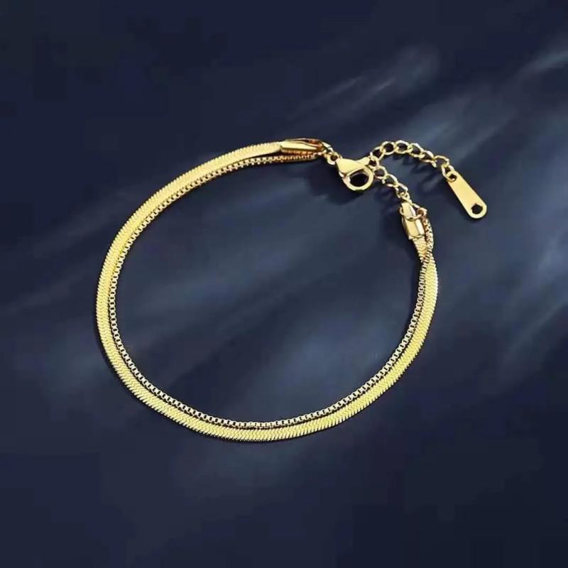 Two-layer Snake Chain Anklet Stainless Steel Beach Bracelet