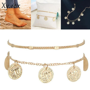 Coin Charm Anklet Double Layer Chain Foot Jewelry Women