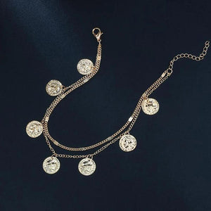 Coin Charm Anklet Double Layer Chain Foot Jewelry Women