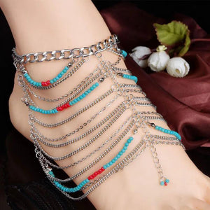 Kymyad Bohemian Ankle Bracelet Green Resin Stone Jewelry Anklets for Women