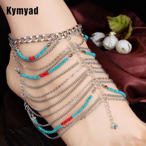 Kymyad Bohemian Ankle Bracelet Green Resin Stone Jewelry Anklets for Women