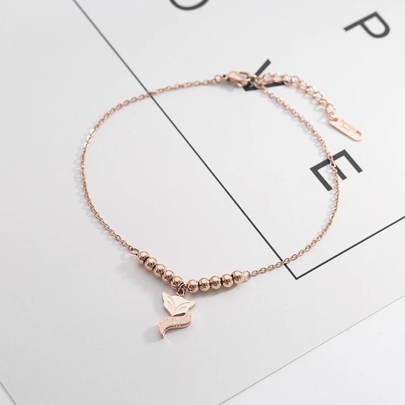 Rose Anklet Lucky Fox Chain Stainless Steel Jewelry
