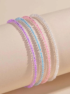 Colorful Beaded Anklet Set, 4pc Jewelry Gift